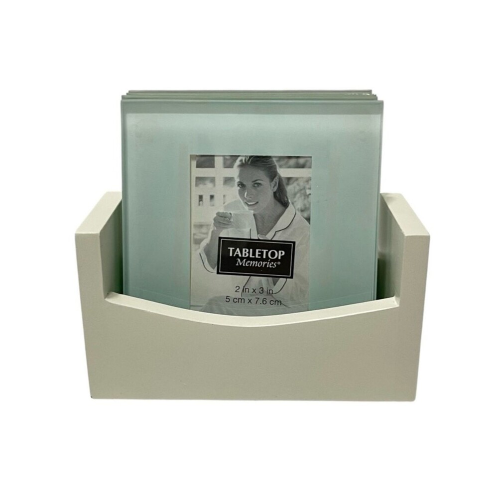 Tabletop Memories Glass Photo Coasters Holds 2"x3" Pictures Modern Gift Set of 4